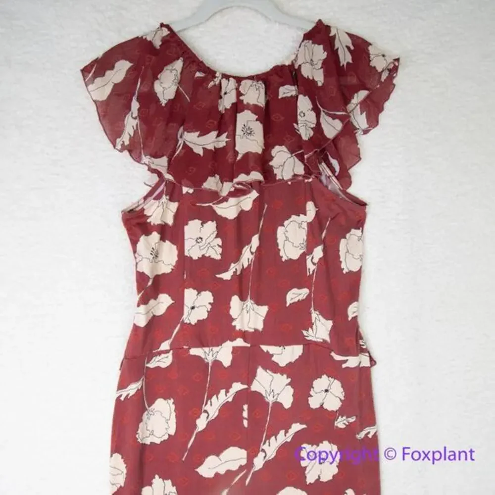 New! Free People AUSTYN brick red floral flaired‎ pant ruffle jumpsuit, size M